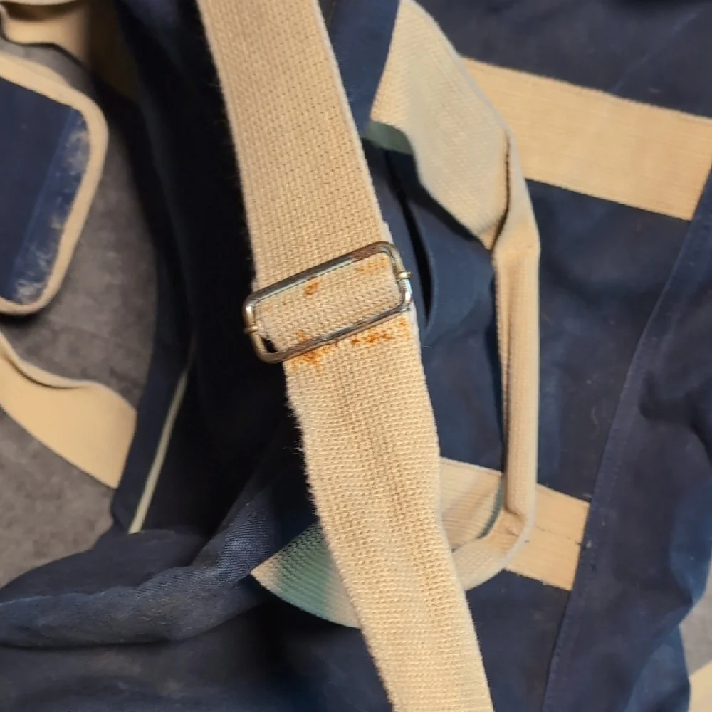 Navy and Tan Canvas Duffel Bag